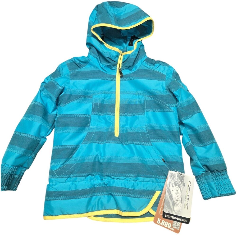 Ski Coat Obermeyer Girl's Revival Jacket Anorak Waterproof Teal Stripe Size 6